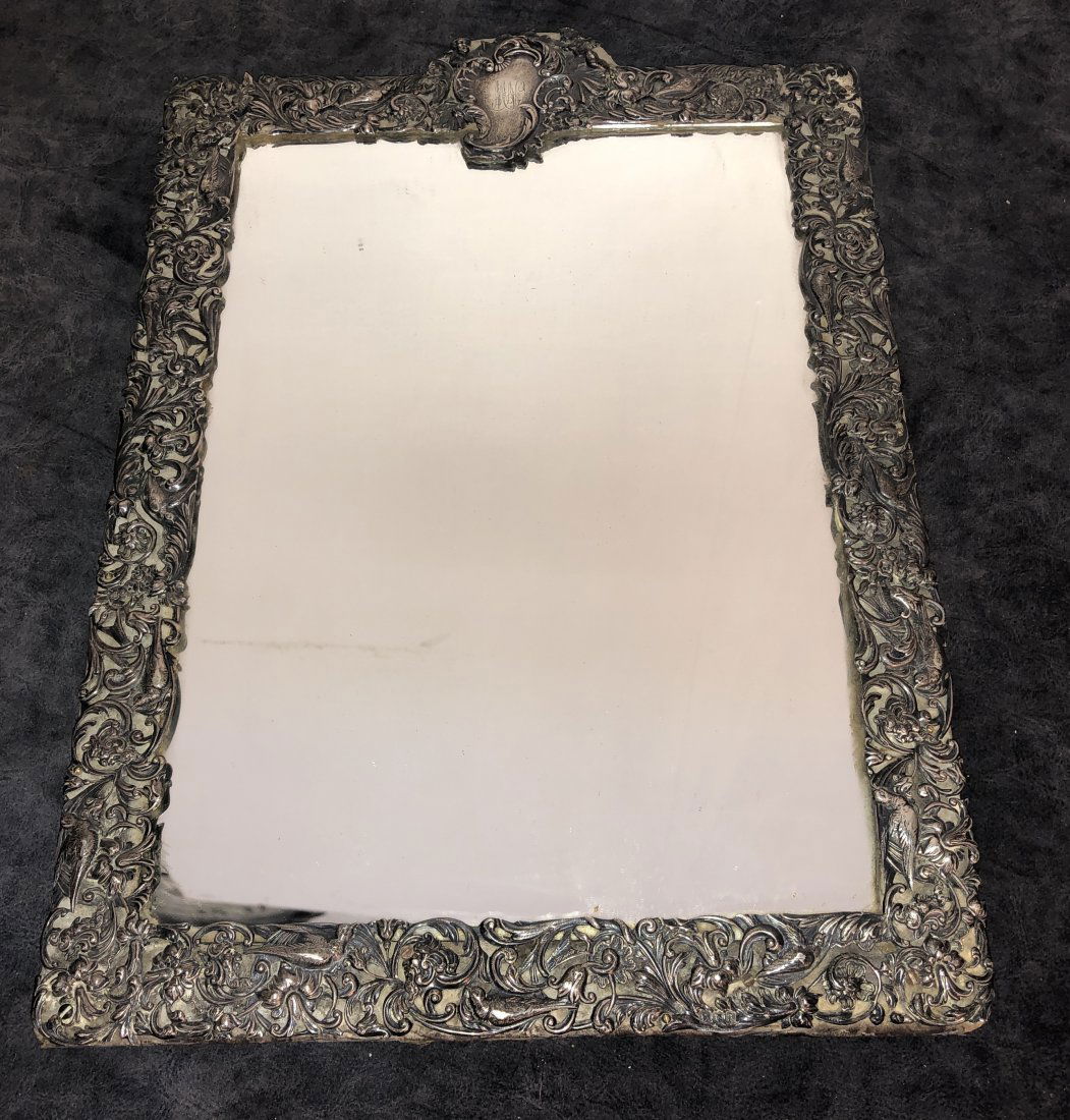 Antique Silver Repousse Mirror Initialed (1 of 8)