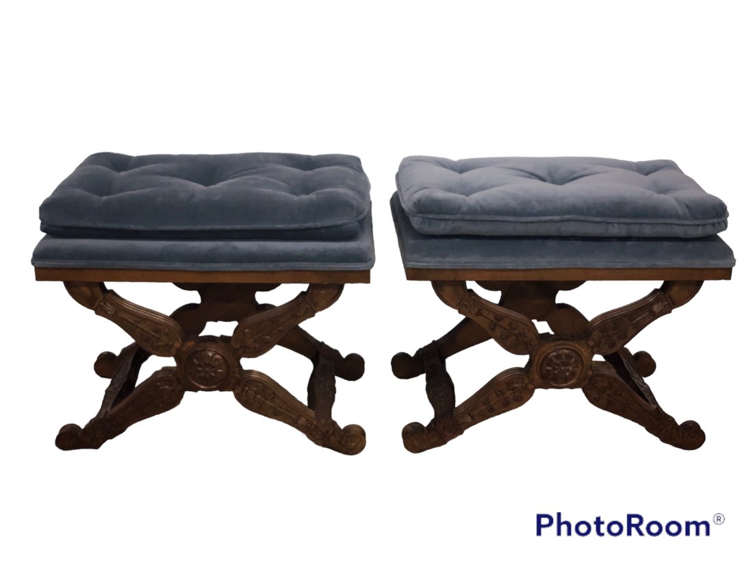Regency Style X Base Stools Pair (1 of 3)