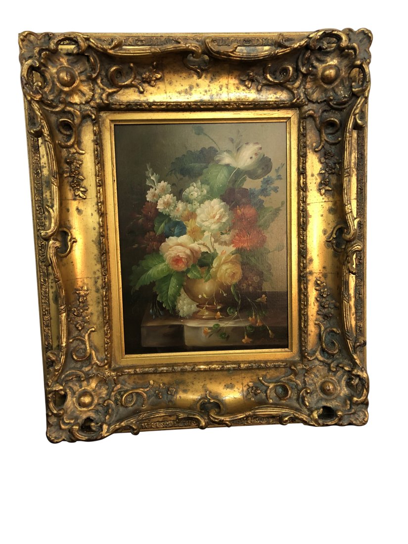 Signed  Flowers Oil Painting , Elaborate Gold Frame (1 of 5)