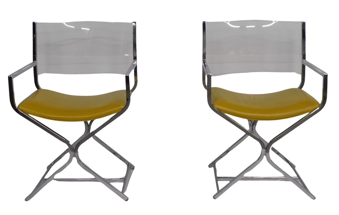4 MCM Chrome Glass and Yellow Vinyl Chairs (1 of 2)