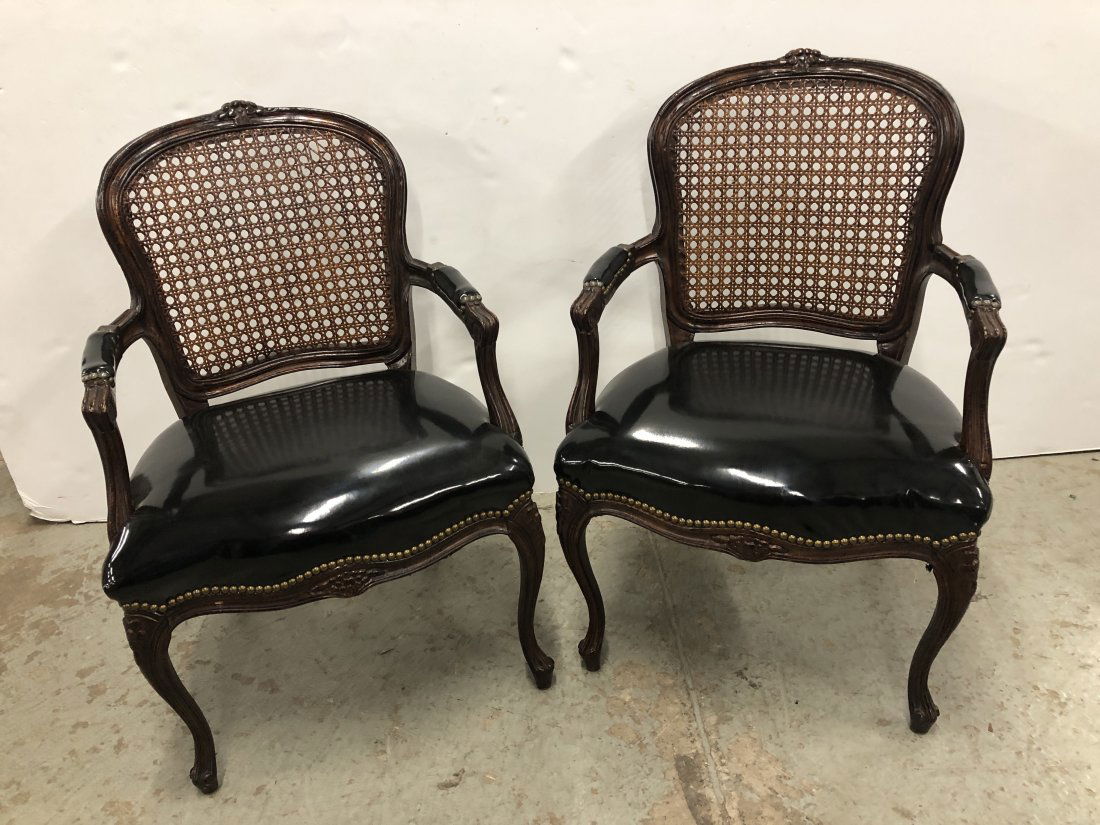 Pair French Modern Cane Back Arm Chairs (1 of 4)
