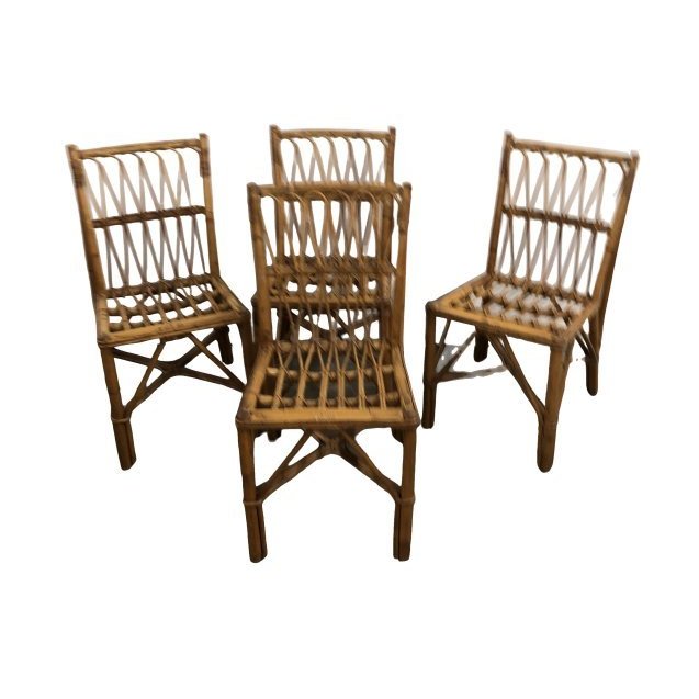 Collection 4 Vintage Bent Rattan / Bamboo Dining Chairs (1 of 4)