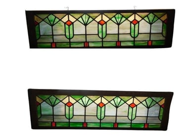 Pair of Stained Glass Antique Transom Windows