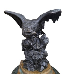 Rare Bronze Eagle With Marble Pedestal