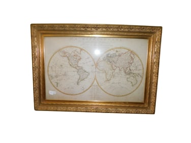 Large Contemporary Map in Gold Frame