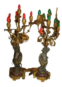 Pair Bronze Candelabra Lamps