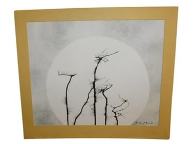 Signed Ink Drawing Circle With Plants