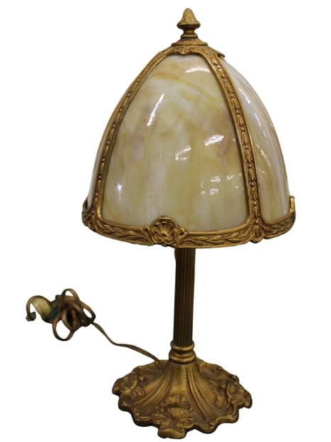 Antique Petite Slag Glass Lamp: slag glass lamp measures 14" H glass is 7" round at base