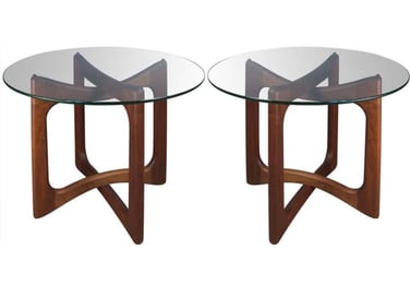 A Pair of Vintage MCM Modern Adrian Pearsall Glass Walnut Side End Tables