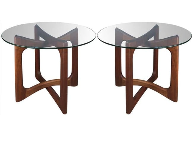 A Pair of Vintage MCM Modern Adrian Pearsall Glass Walnut Side End Tables (1 of 1)