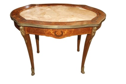 French Marble And Bronze Ormolu  Small Table