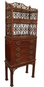 Georgian Style Chinese Chippendale Oriental Bureau Bookcase