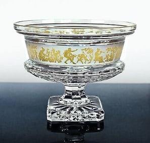 Signed Val St Lambert Art Deco Cameo Crystal Glass Centrepiece