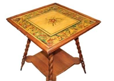 Barley Twist Table with Stain Decorated Top