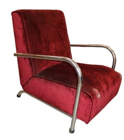 Weber Style Tubular Armchair with Velvet upholstery.