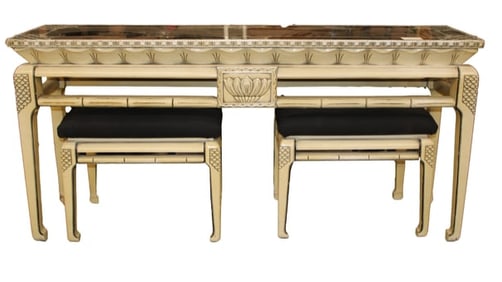 Oriental Style Sofa or Hall Table with Matching Stools