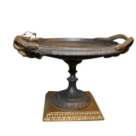 Mid-Century Italian Bronze Tazza Candle Holder With Snake Handles Circa 1940