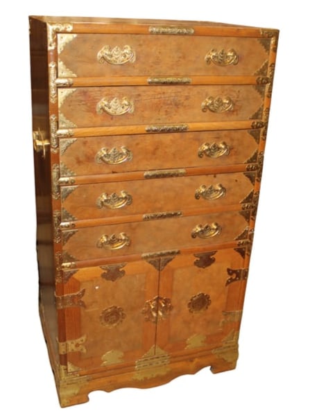 Vintage Korean Burl Elm & Brass Chest (1 of 2)