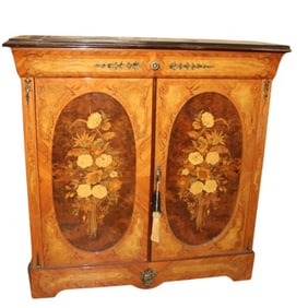 Marquetry Inlaid 2 Door Cabinet Credenza
