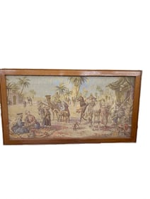 Framed antique Tapestry depicting middle eastern market scene