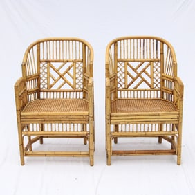 Pair of Chinese Chippendale Bamboo Arm Chairs