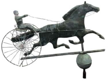 Molded Copper Horse and Sulky Weathervane