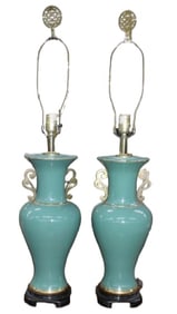 Pair of. Porcelain Arabian Style Aqua Blue Lamps