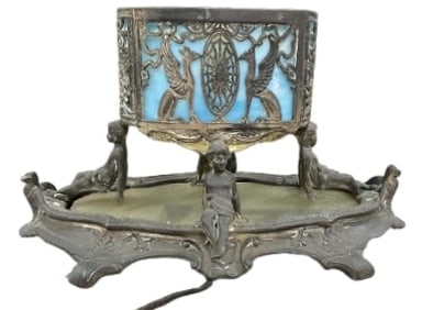 Vintage Czechoslovakian Lamp with A blue Slag Glass