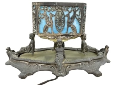 Vintage Czechoslovakian Lamp with A blue Slag Glass: good
