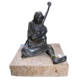 Bronze Sculpture by Paul Braslow of Woman Hugging her Guitar, 1970 1/6