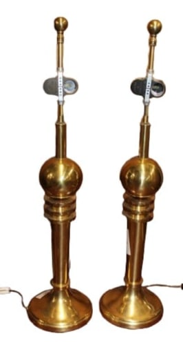 Pair of Brass Art Deco Lamps: Pair of Brass Art Deco Lamps measuring 28" High x 7" in diameter (without shades)