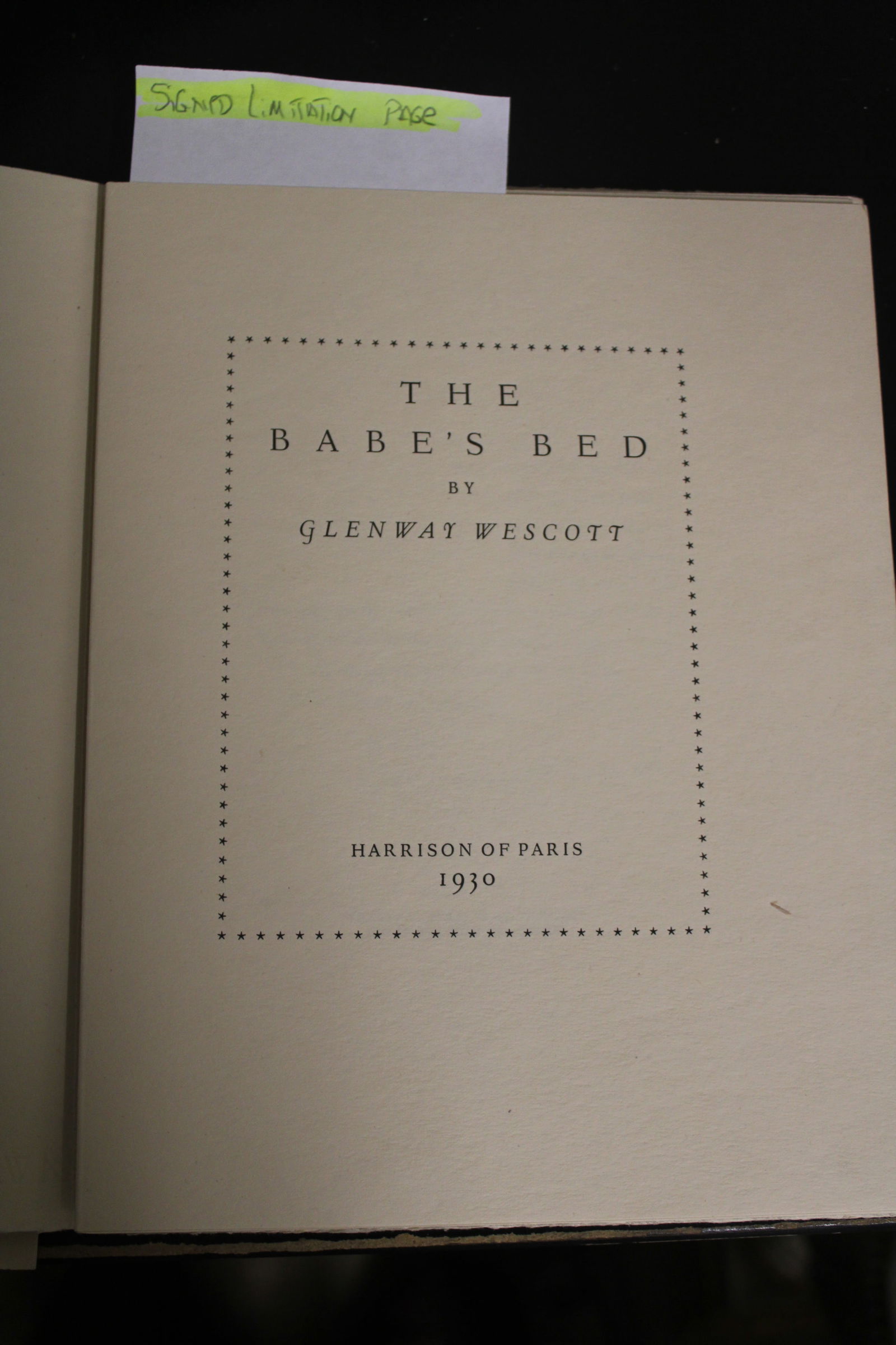 1930, The Babe's Bed, Glenway Westcott, 1 of only 18 signed copies (1 of 5)