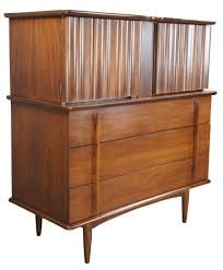 Mid-Century Modern Sculptural Walnut Tallboy Dresser by United