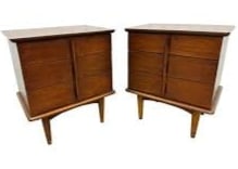 Pair of Walnut Sculptural Mid Century Modern Nightstands by United.