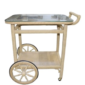 Mid Century Modern Bamboo Wicker Serving Cart