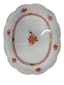Herend Chinese Bouquet Rust Oval Footed Serving Dish