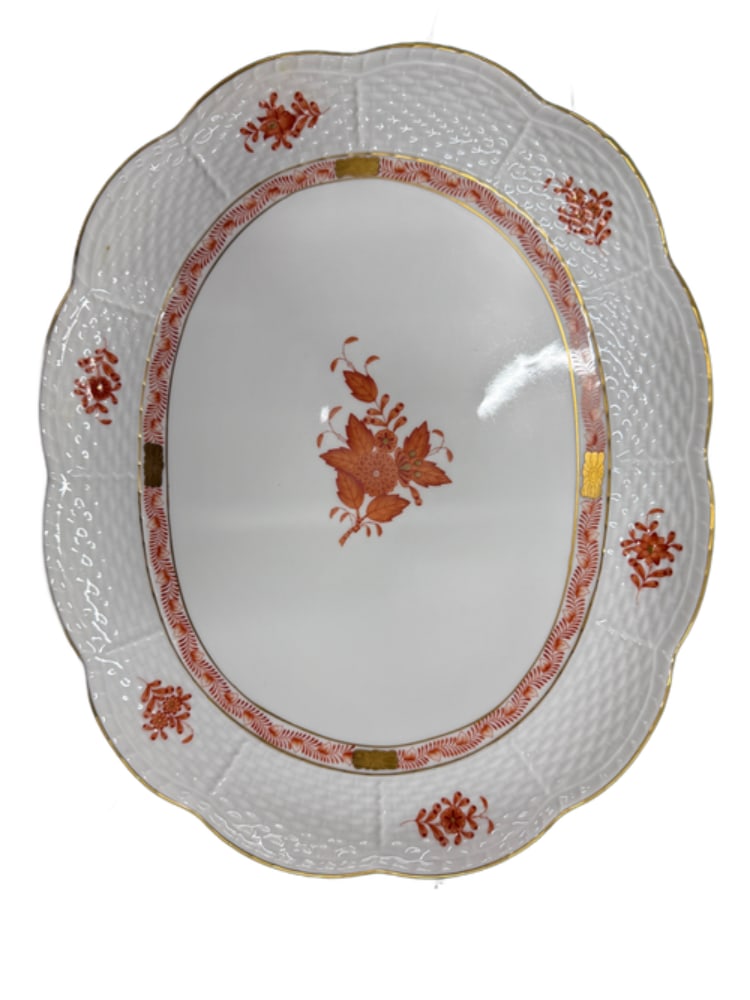 Herend Chinese Bouquet Rust Oval Footed Serving Dish (1 of 5)