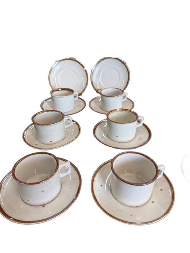 Dansk Scandinavian "Brown Mist" Flat Cup and Saucer Set of Six and 3 Saucer plates (1 of 2)