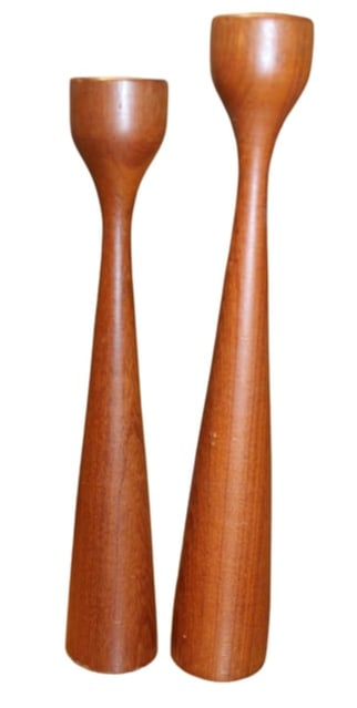 Danish Mid-Century Modern Teak Candlesticks (1 of 2)