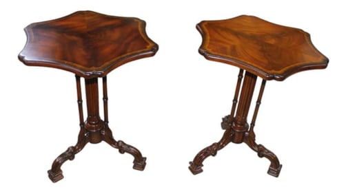Pair of Maitland Smith Flame Mahogany End Table