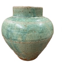 Green Pottery Vase Signed By Artist