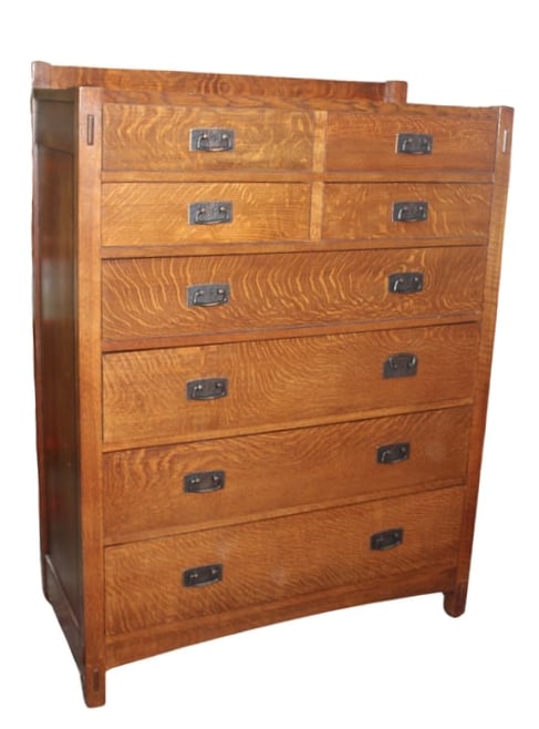 Oak High Chest by Stickley Furniture: Beautiful Stickley Oak high chest from the same smoke-free home. The measurements are 54.75" high x 20" deep x 40" wide.