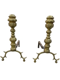 Pair of American Antique Brass Beehive Andirons, 1900 Century