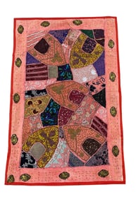 Handmade Vintage Indian Embroidered and Beaded Patchwork Panel