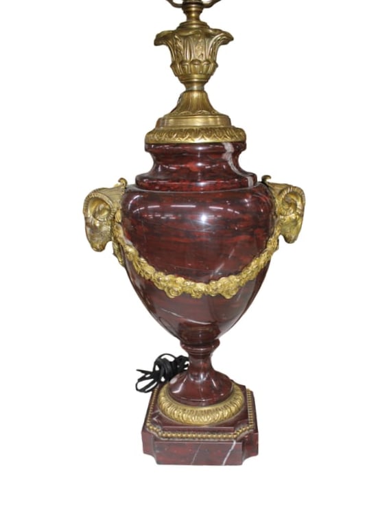 French Style Gilt Metal Mounted Rouge Marble Lamp (1 of 4)