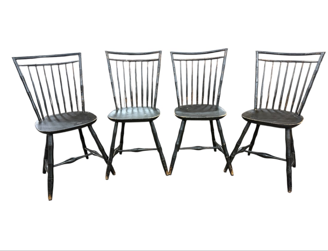 Four Antique Black Painted Bamboo Windsor Chairs (1 of 1)