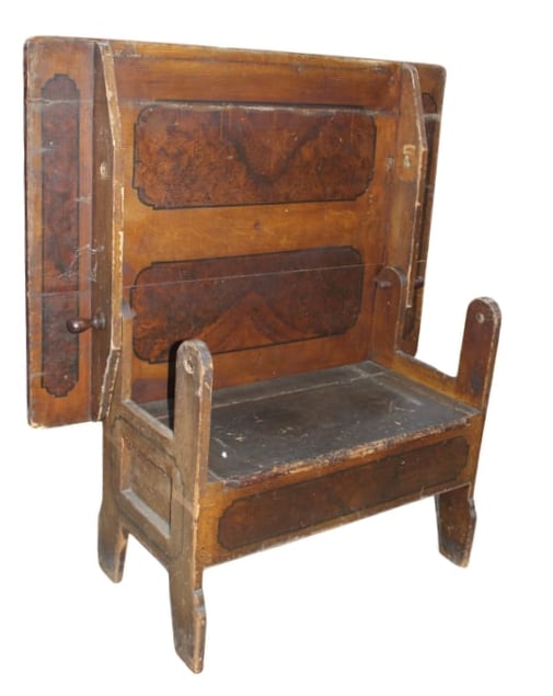 Antique Painted Chair Bench: Antique Painted Chair Bench.The measurements are 48" wide x 34" deep x 29.75" high. When it is used as a bench and the table top is tilted, the height is 50.5" high.