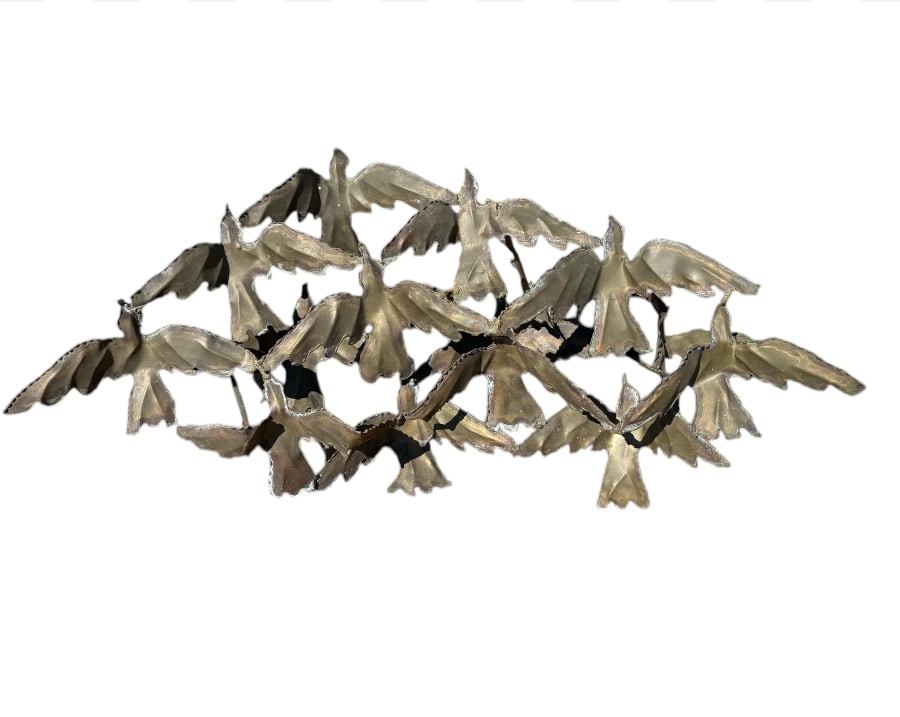 Signed Brutalist Torch Cut Flying Flock of Birds Brass Sculpture (1 of 1)