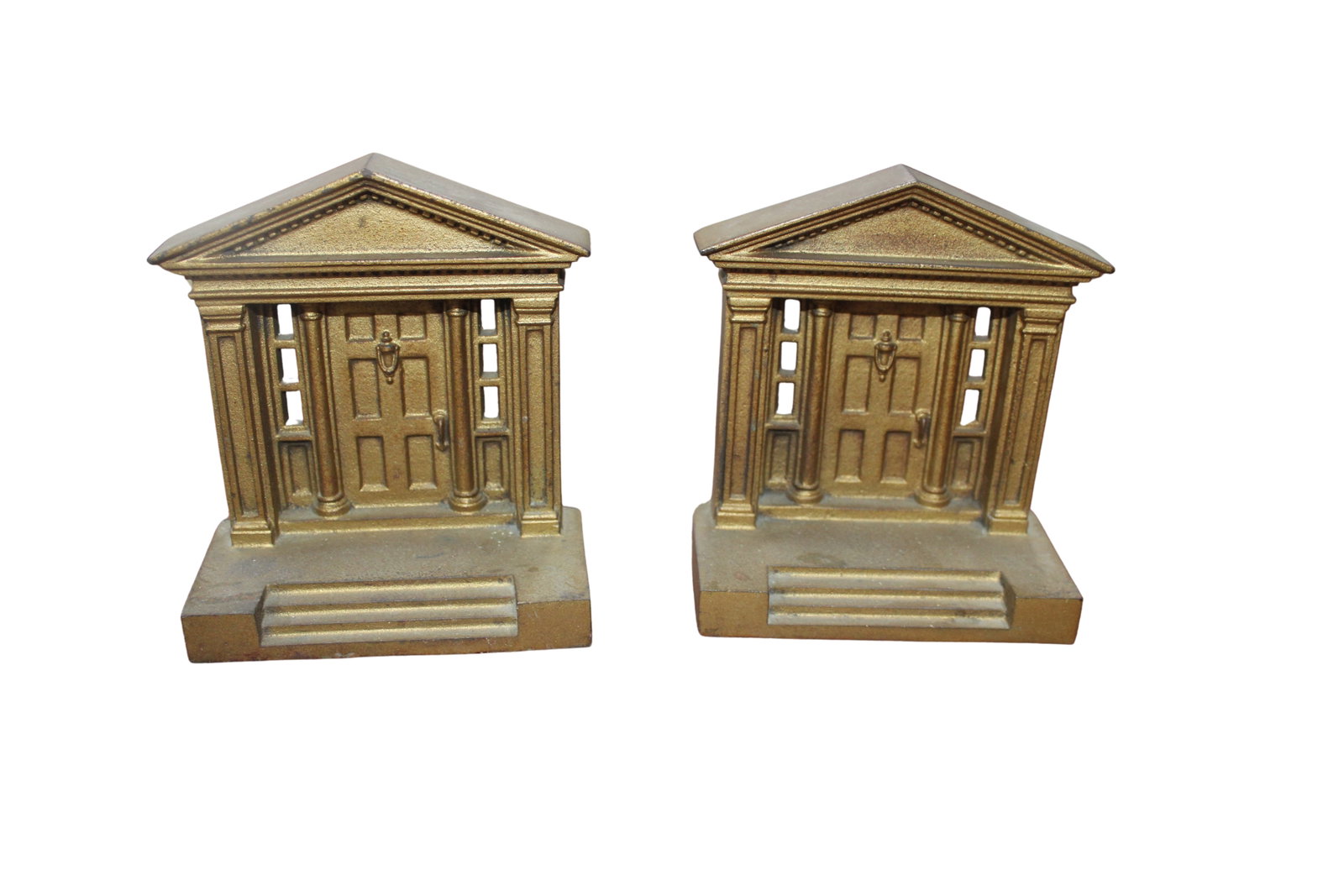 Door to Home Bookends - Bradley & Hubbard Attribution: Very nice bronze bookends attributed to Bradley & Hubbard. The measurements are 5.75" high x 2.5" deep.