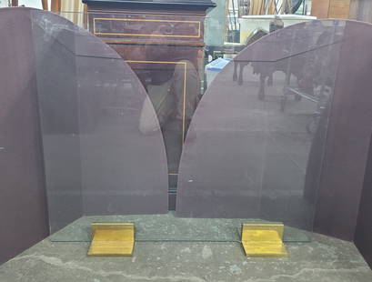 Modern Glass and Brass Fire Screen.: Modern Glass and Brass Fire Screen. Measuring 36 inches wide.